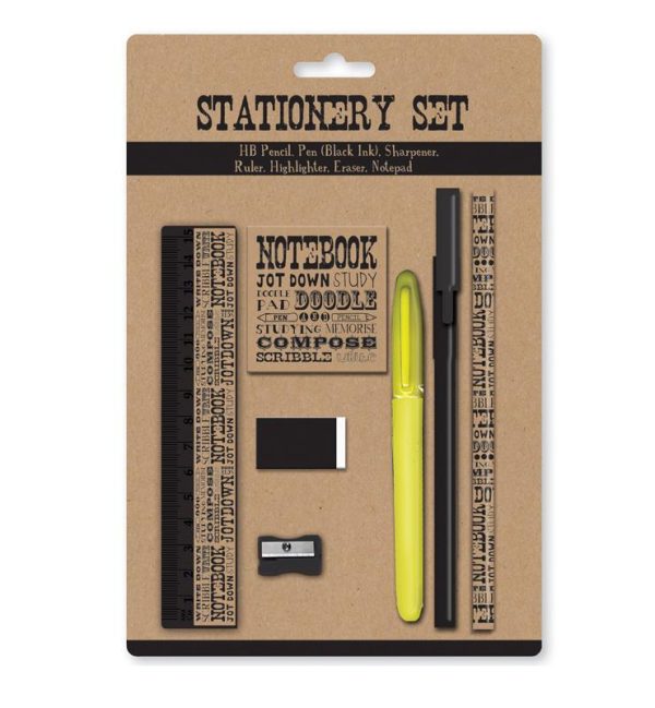 STATIONERY SET KRAFT- HB PENCIL BLACK INK PEN SHARPNER ETC..