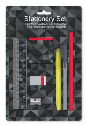 STATIONARY SET GEOMETRIC WITH HB PENCIL BLACK INK PEN ETC