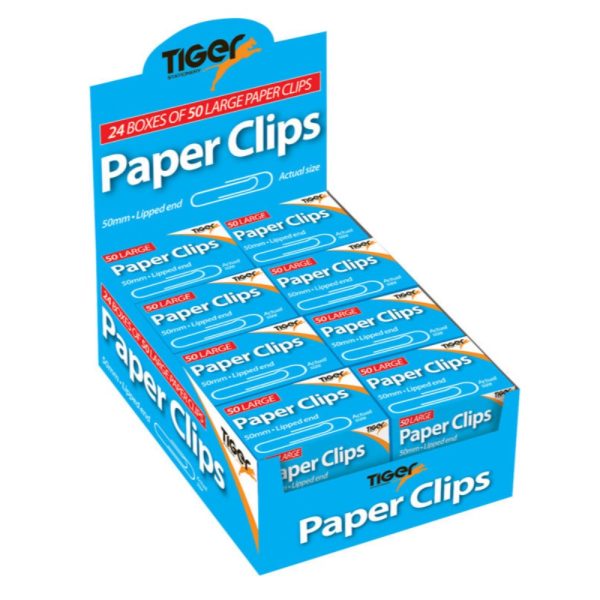 TIGER BOX OF 50 PAPER CLIPS 50MM