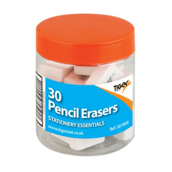 TIGER 30 PENCIL ERASERS MEDIUM IN TUB