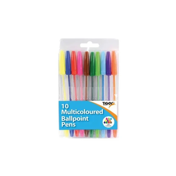 TIGER MULTICOLOURED BALLPOINT PENS PACK OF 10