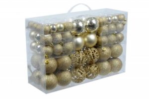100 GOLD CHRISTMAS DECORATION BAUBLES IN PVC BAG