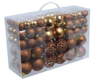 100 BRONZE BROWN CHRISTMAS DECORATION BAUBLES IN PVC BAG