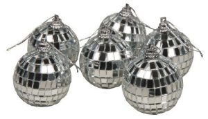CHRISTMAS SILVER MINI DISCO MIRROR BAUBLES BALL 50MM PACK OF 6