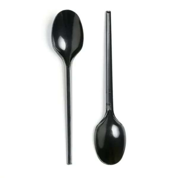 PACK OF 100 BLACK MEDIUM DUTY PLASTIC DESSERT SPOON