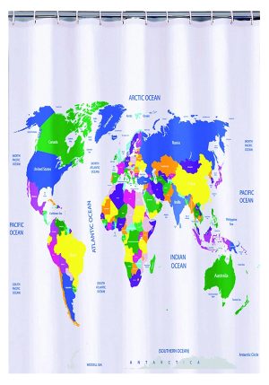 PLASTIC WORLD MAP SHOWER CURTAIN 180CM X 180CM