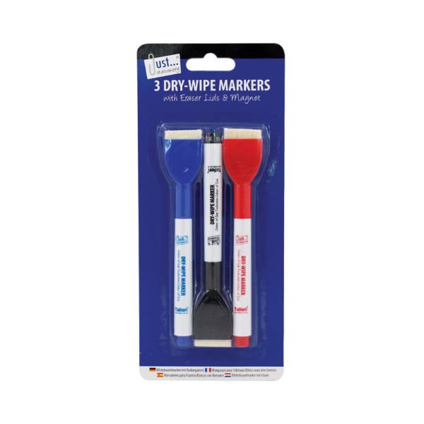 TALLON PACK OF 3 MAGNETIC WHITEBOARD DRY-WIPE MARKER WITH ERASER