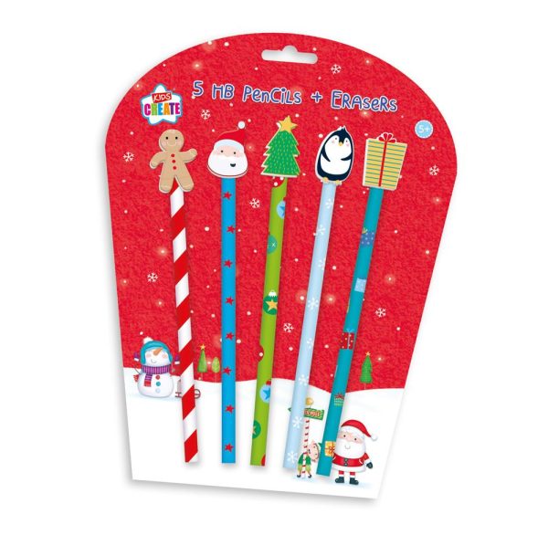 KIDS CREATE CHRISTMAS HB PENCIL WITH ERASER PACK OF 5