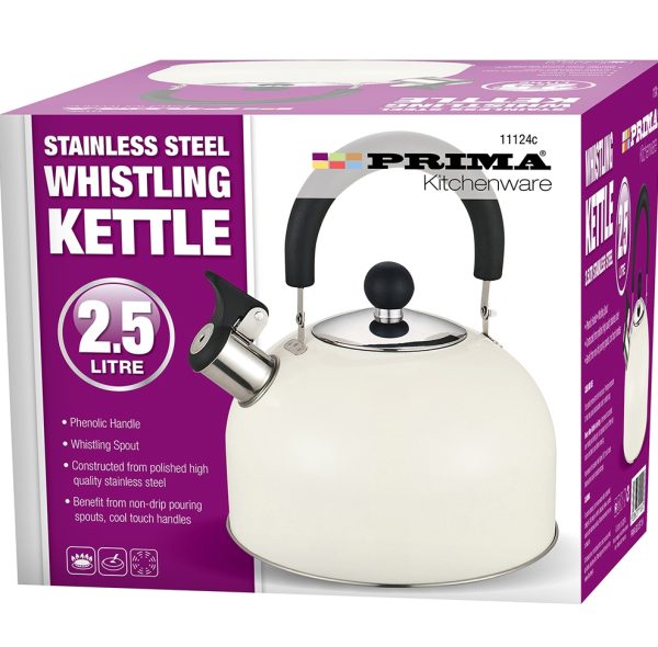 PRIMA STAINLESS STEEL WHISTLING KETTLE 2.5 LTR - CREAM