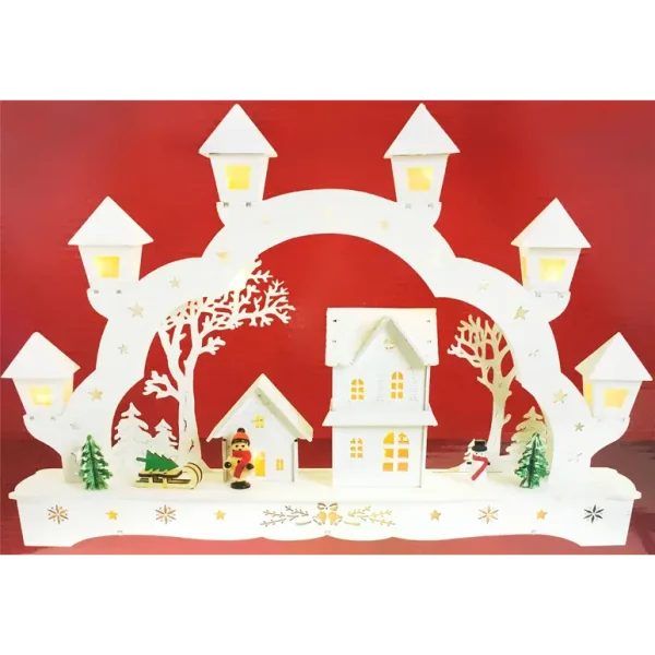 BATTERY OPERATED WHITE WOODEN CHRISTMAS SCENE LANTERNS 10 LED