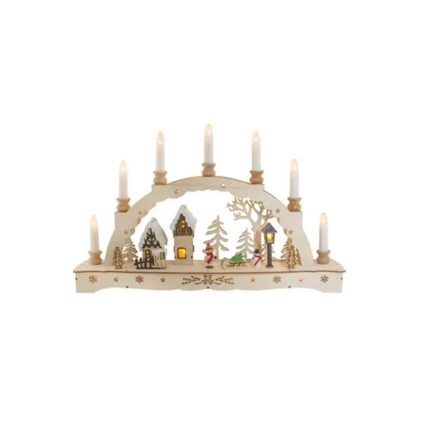 BATTERY OPERATED NATURAL WOODEN CHRISTMAS SCENE 18 LED