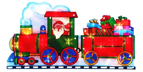 BATTERY OPERATED SANTA TRAIN METALLIC SILHOUETTE SIGN - 20 WHITE LED LIGHTS