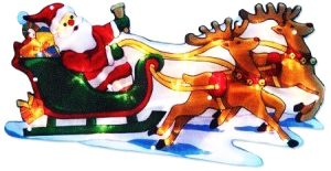 BATTERY OPERATED SANTA ON SLEIGH SILHOUETTE SIGN - 20 WHITE LED LIGHTS