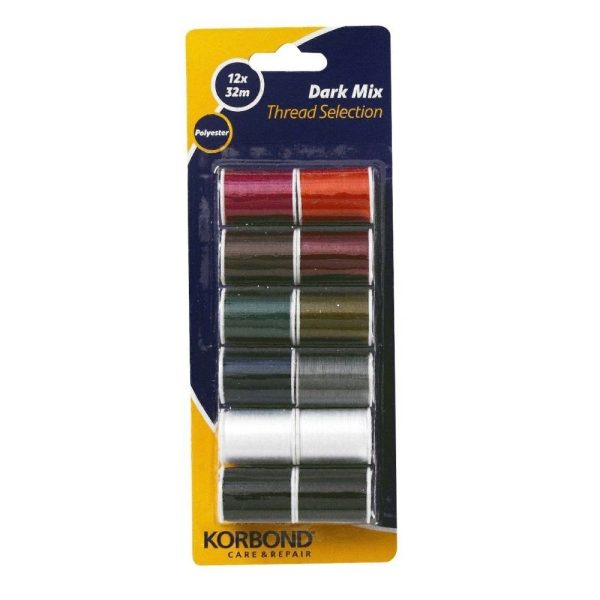 12 KORBOND DARK MIX THREAD SELECTION BOBBINS X 32M