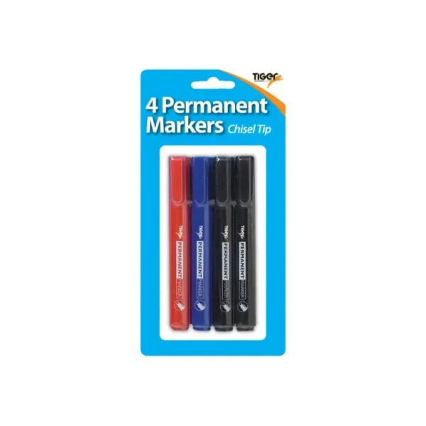 TIGER CHISEL TIP PERMANENT MARKER PACK OF 4