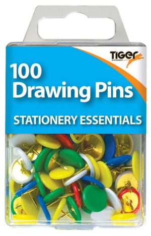 100 TIGER ESSENTIAL COLOURD DRAWING PINS