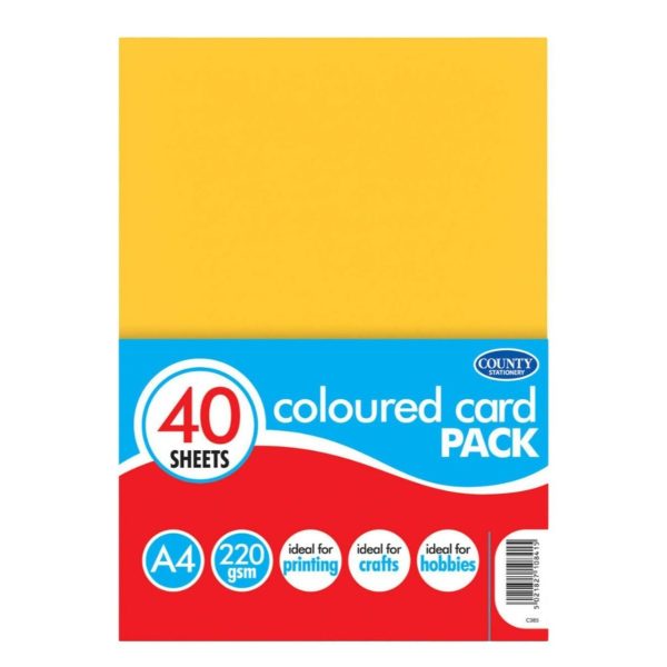 COUNTY A4 COLOURED CARD 220GM PACK OF 40