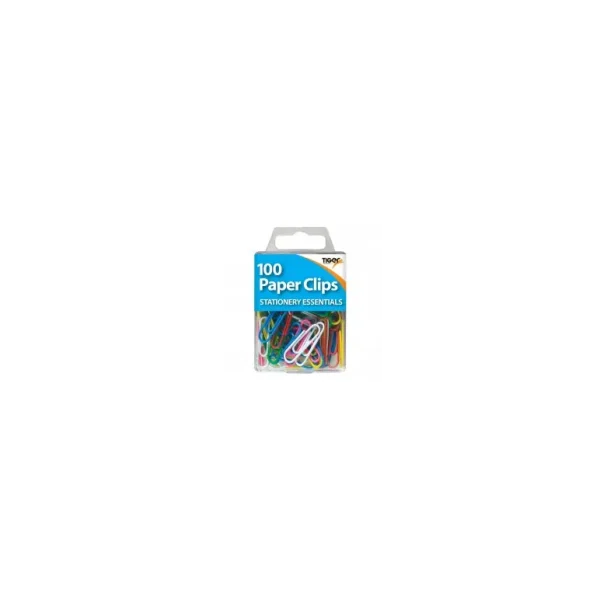 100 TIGER ESSENTIALS MULTICOLOUR PAPER CLIPS