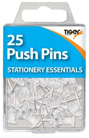 25 TIGER ESSENTIALS CLEAR PUSH PINS