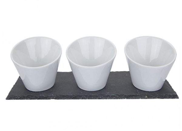 CERAMIC TAPAS DISH BOWL WITH SERVING SLATE TRAY 30CM X 10CM