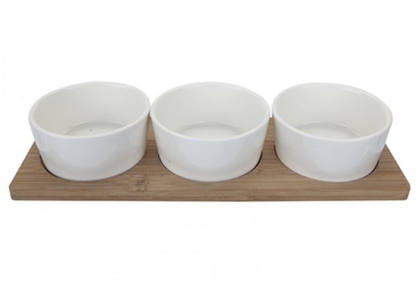 CERAMIC TAPAS DISH BOWL WITH SERVING BAMBOO TRAY 29CM X 10CM