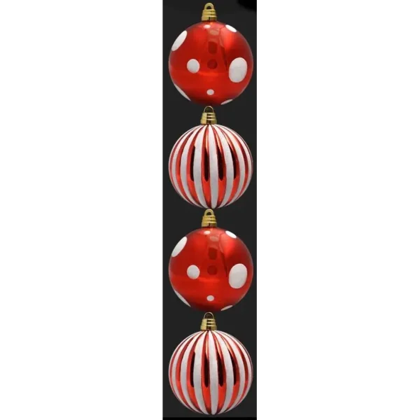 150MM DECORATED GIANT BAUBLES RED & WHITE PACK OF 4