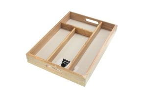 RUBBERWOOD CUTLERY UTENSILS ORGENISER TRAY 4 COMPARTMENT