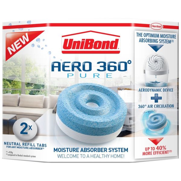 UNIBOND AERO 360 PURE MOISTURE ABSORBER REFILL TABS PACK OF 2