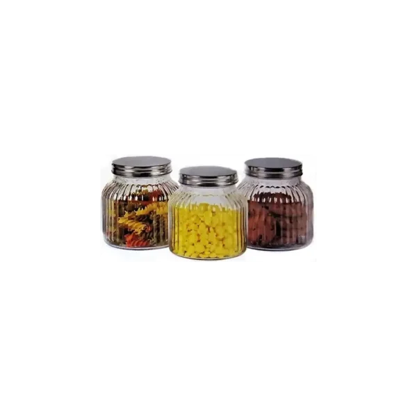 GLASS CANNITISER WITH METAL LID 3 PIECE SET