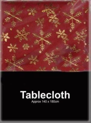 SNOWFLAKE TABLECLOTH RED & GOLD