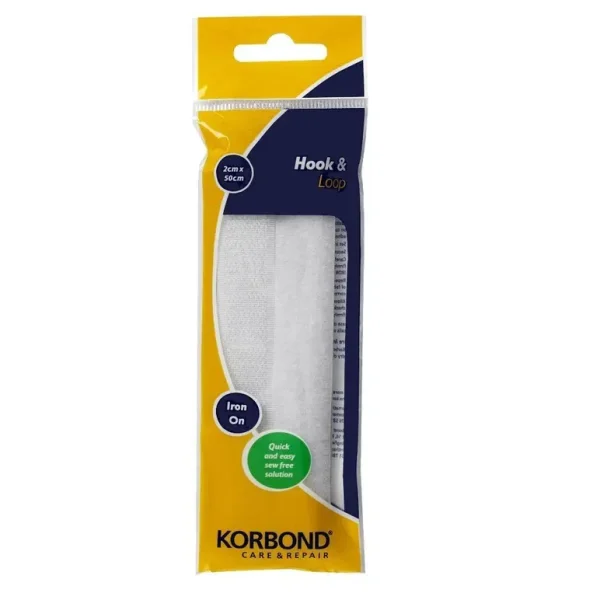 KORBOND HOOK &LOOP IRON ON WHITE 2CM X 50CM