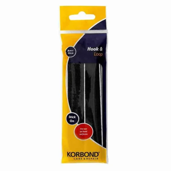 KORBOND HOOK & LOOP STICK ON BLACK 2CMX50CM