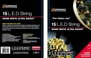 15 WARM WHITE LED BATTERY OPERATED LIGHTS LEAD WIRE:0.4M CLEAR/BULB SPACE 10CM/2XAA(N/I)
