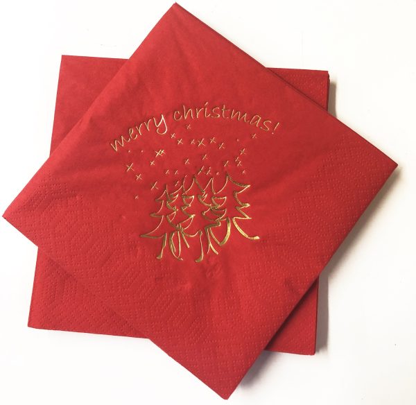 RED XMAS NAPKINS CHRISTMAS TREE DESIGN 3 PLY 33CM X 33CM PACK OF 15