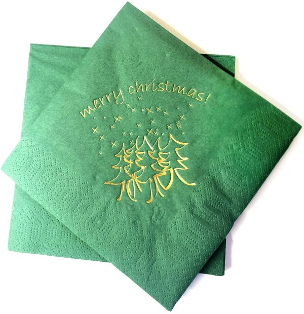 XMAS NAPKINS CHRISTMAS TREE GREEN 3 PLY 33CM X 33CM PACK OF 15