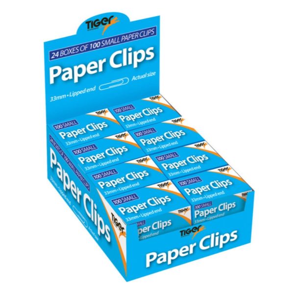 TIGER PAPER CLIPS 33MM LIPPED END PACK OF 100