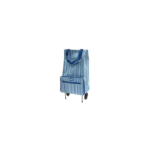 BLUE STRIP SHOPPING BAG WITH WHEELS