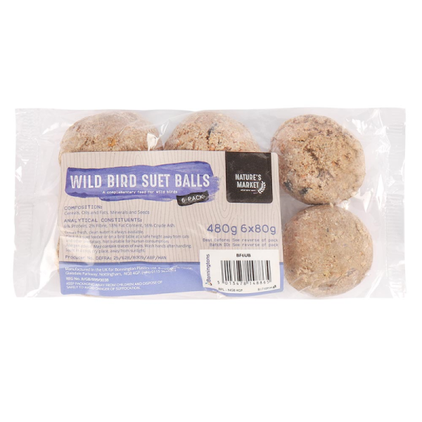 NATURE'S MARKET WILD BIRD SUET BALLS 480G PACK OF 6