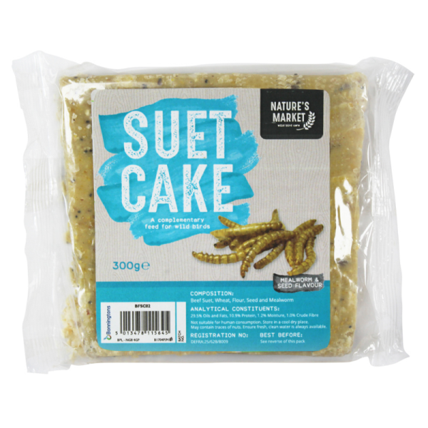 NATURES MARKET WILD BIRD FOOD MEALWORM SUET CAKE 300G