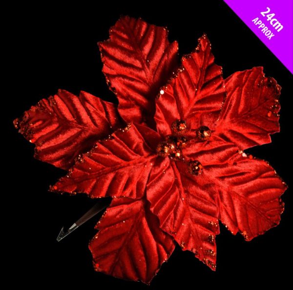 VELVET POINSETTIA CLIP