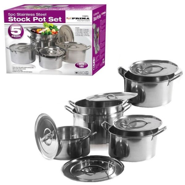 5PC SHALLOW STOCKPOT SET 12QT 20QT 24QT