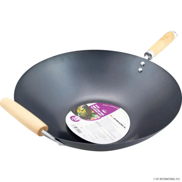 35CM PRIMA DOUBLE WOODEN NON STICK WOK PAN