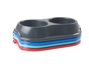 ASSORTED COLOUR WHITEFURZE ROUND PET DOUBLE BOWL 27CM