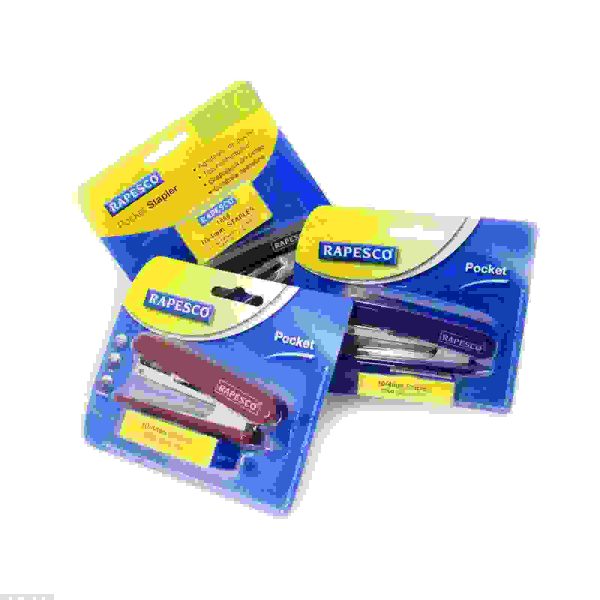 RAPESCO ASSORTED COLOUR POCKET STAPLER WITH 10/4MM STAPLES