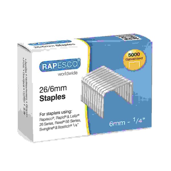 RAPESCO GALVANISED STAPLES 26MM/6MM (PACK OF 5000)