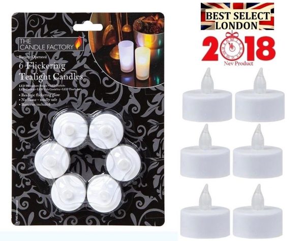 SNOW WHITE FLICKERING TEA LIGHT CANDLES PACK OF 6