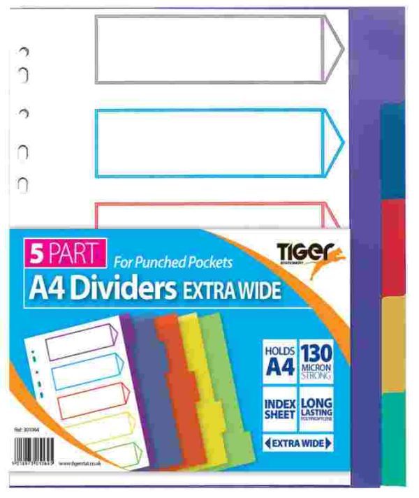 A4 EX WIDE 5 PART PUNCH POCKET DIVIDERS