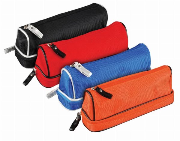 DOME DOUBLE BARREL SHAPE PENCIL CASE DOUBLE ZIP