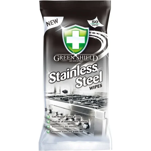 GREENSHIELD ANTI BACTERIAL STAINLESS STEEL CLEANING WIPES 50'S