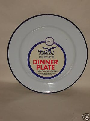 FALCON WHITE WITH BLUE ENAMEL ROUND DINNER PLATE 22CM